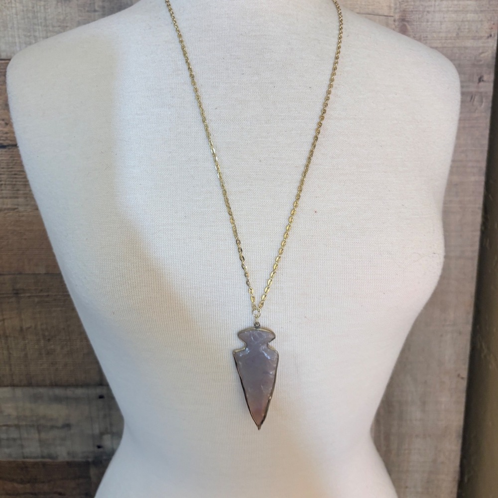ZAD Gold Tone Purple Stone Arrowhead Pendant Necklace Boho Southwestern